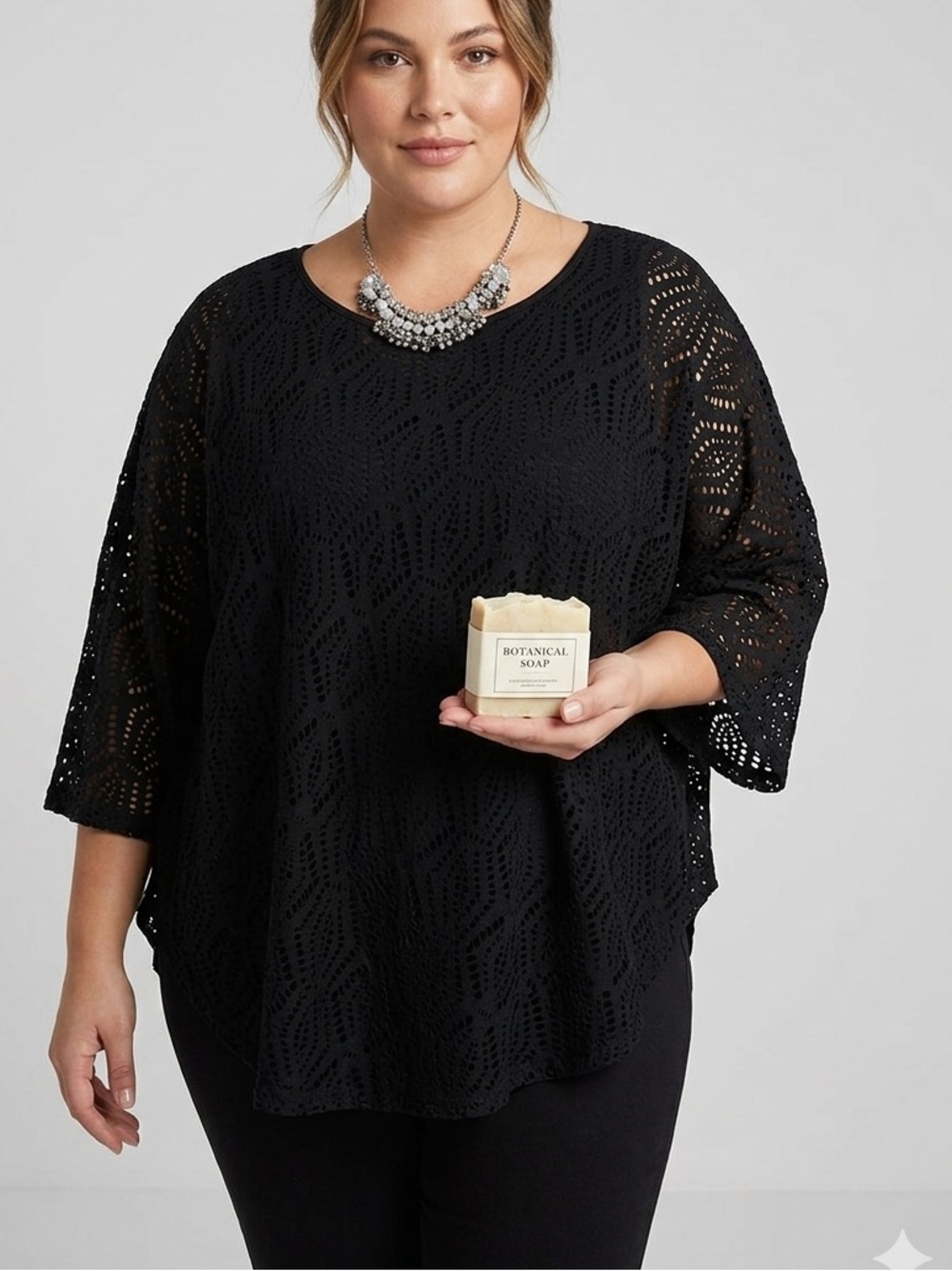 ALLISON DALEY Black Eyelet Batwing Top with Tank estimated Xl-1X